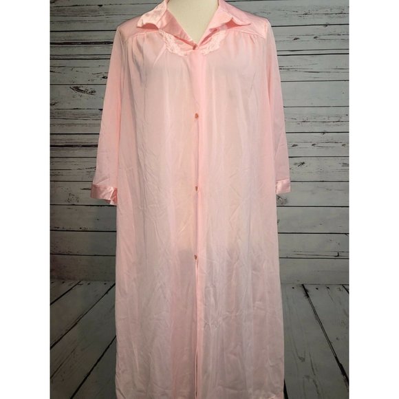 NWT Vanity Fair Long Robe Pink Small Gown USA Tricot All Nylon Vintage Button Up - Picture 7 of 10